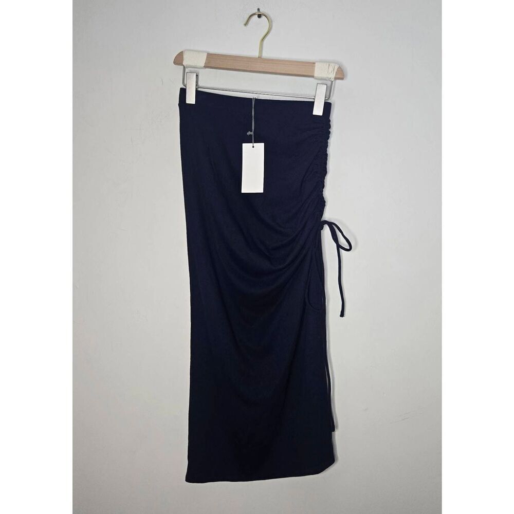 Wayf Skirt Size XS Side Drawstring Ruched Navy Blue NWT